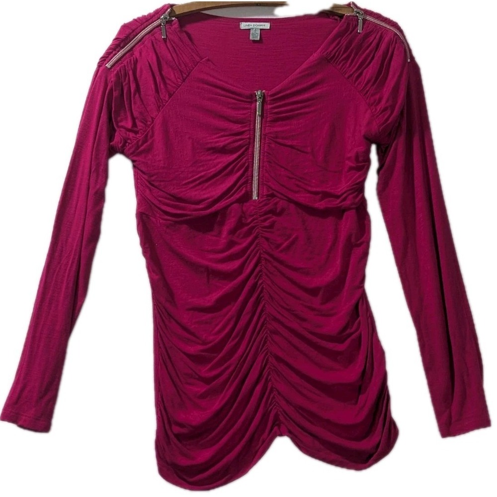 Linea‎ Domani Y2K Career Core Ruched Zip Front Long Sleeve Top Small Magenta